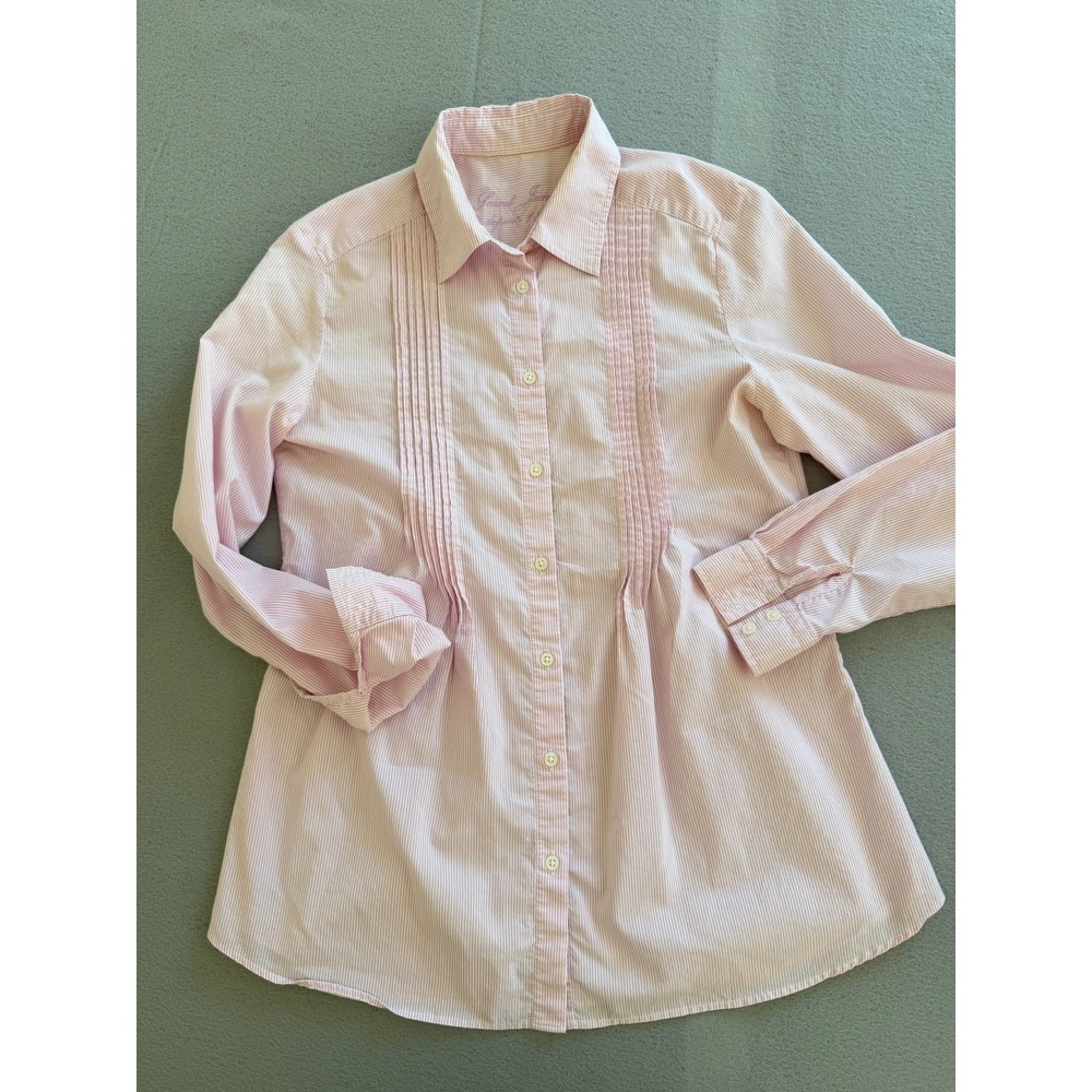Saint James Pink White Pinstripe Pintuck Pleated Cotton Blouse Shirt Womens 6